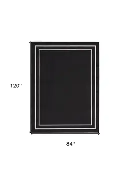 7' X 10' Black And Ivory Indoor Outdoor Area Rug