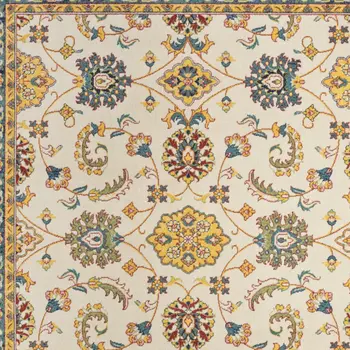 8' X 10' Ivory And Gold Floral Indoor Outdoor Area Rug