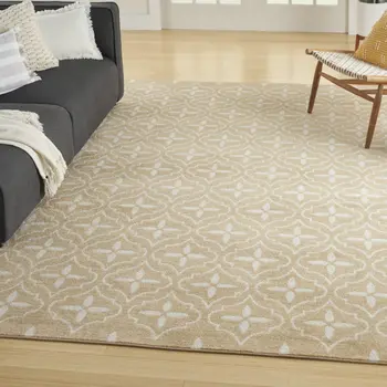 8' X 10' Beige And Ivory Geometric Indoor Outdoor Area Rug