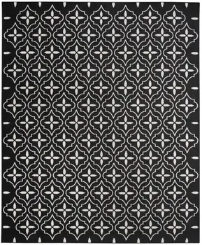 8' X 10' Black And Ivory Geometric Indoor Outdoor Area Rug