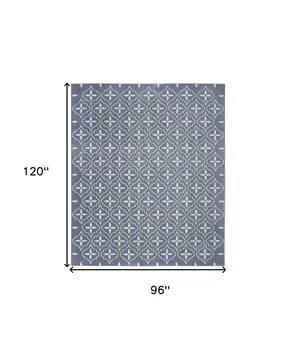 8' X 10' Blue And Ivory Geometric Indoor Outdoor Area Rug