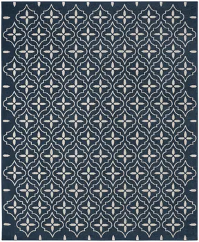 8' X 10' Navy Blue And Ivory Geometric Indoor Outdoor Area Rug
