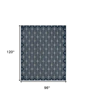 8' X 10' Navy Blue And Ivory Geometric Indoor Outdoor Area Rug