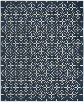 8' X 10' Navy Blue And Ivory Geometric Indoor Outdoor Area Rug