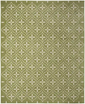8' X 10' Green And Ivory Geometric Indoor Outdoor Area Rug