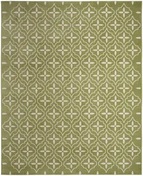 8' X 10' Green And Ivory Geometric Indoor Outdoor Area Rug