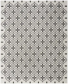 8' X 10' Ivory And Black Geometric Indoor Outdoor Area Rug