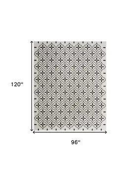 8' X 10' Ivory And Black Geometric Indoor Outdoor Area Rug