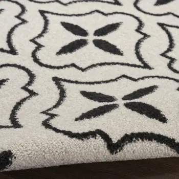 8' X 10' Ivory And Black Geometric Indoor Outdoor Area Rug