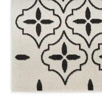 8' X 10' Ivory And Black Geometric Indoor Outdoor Area Rug
