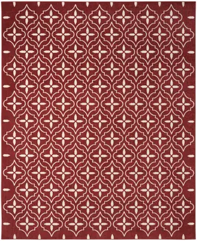 8' X 10' Brick Red And Ivory Geometric Indoor Outdoor Area Rug