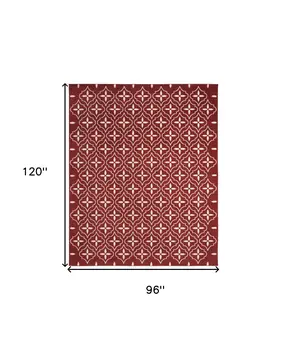 8' X 10' Brick Red And Ivory Geometric Indoor Outdoor Area Rug