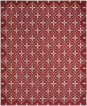 8' X 10' Brick Red And Ivory Geometric Indoor Outdoor Area Rug