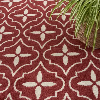 8' X 10' Brick Red And Ivory Geometric Indoor Outdoor Area Rug