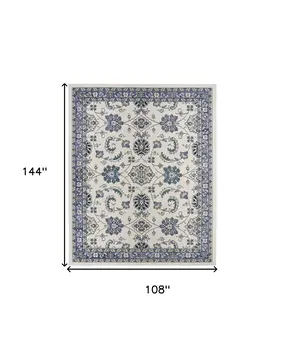 9' X 12' Ivory And Blue Floral Indoor Outdoor Area Rug