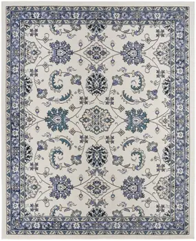 9' X 12' Ivory And Blue Floral Indoor Outdoor Area Rug