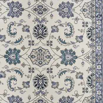 9' X 12' Ivory And Blue Floral Indoor Outdoor Area Rug