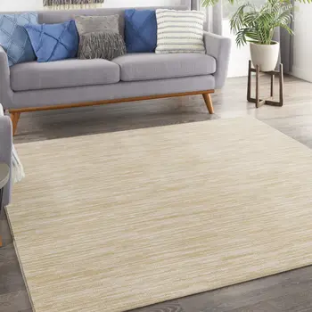 9' Ivory And Gold Square Abstract Indoor Outdoor Area Rug