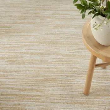 9' Ivory And Gold Square Abstract Indoor Outdoor Area Rug