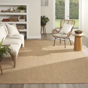 9' X 12' Tan Geometric Indoor Outdoor Area Rug