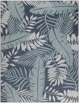 10' X 14' Navy Blue Floral Indoor Outdoor Area Rug