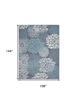 9' X 12' Navy Blue Floral Indoor Outdoor Area Rug