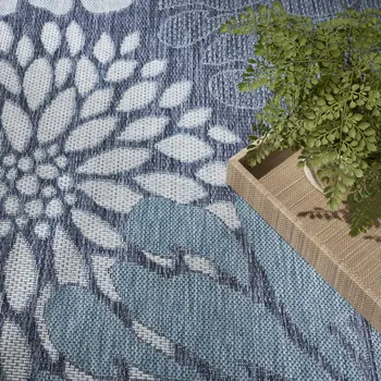 9' X 12' Navy Blue Floral Indoor Outdoor Area Rug