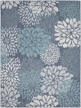9' X 12' Navy Blue Floral Indoor Outdoor Area Rug