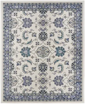 10' X 14' Ivory And Blue Floral Indoor Outdoor Area Rug
