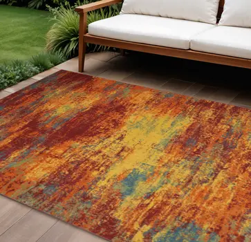 10' X 14' Flame Abstract Indoor Outdoor Area Rug