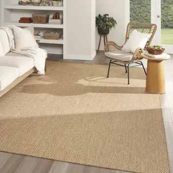 10' X 14' Tan Geometric Indoor Outdoor Area Rug