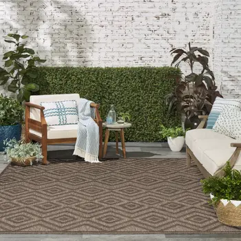 10' X 14' Brown Geometric Indoor Outdoor Area Rug