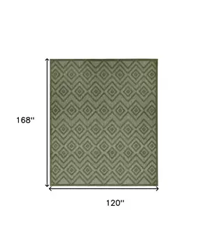 10' X 14' Green Geometric Indoor Outdoor Area Rug