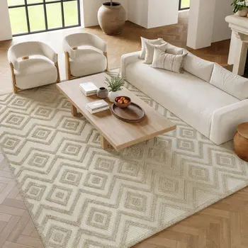 10' X 14' Cream Geometric Indoor Outdoor Area Rug