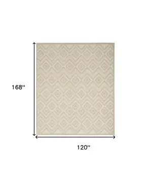 10' X 14' Cream Geometric Indoor Outdoor Area Rug