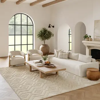 10' X 14' Cream Geometric Indoor Outdoor Area Rug