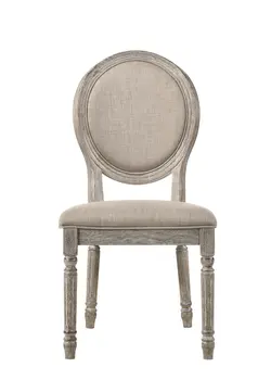 Set of Two Tan and Oak Upholstered Fabric King Louis Back Dining Side Chairs