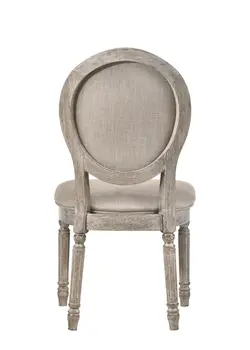 Set of Two Tan and Oak Upholstered Fabric King Louis Back Dining Side Chairs