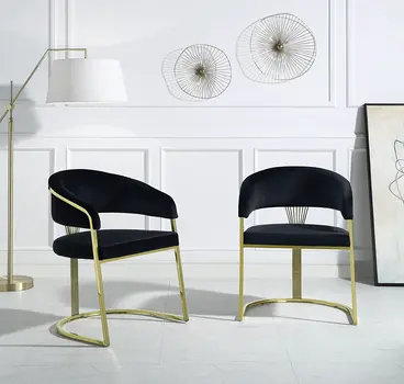 Black and Gold Upholstered Velvet Partially Open Back Dining Side Chair