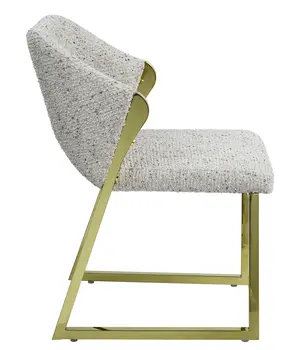 Beige and Gold Upholstered Boucle Wing Back Dining Side Chair