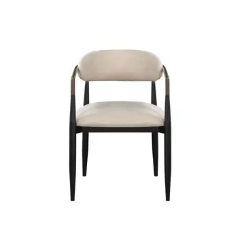 Set of Two Beige And Black Upholstered Fabric Open Back Dining Arm Chairs