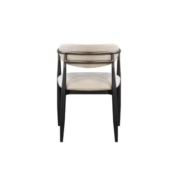 Set of Two Beige And Black Upholstered Fabric Open Back Dining Arm Chairs