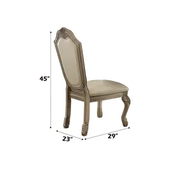Set of Two Antiqued White Upholstered Faux Leather Dining Side Chairs