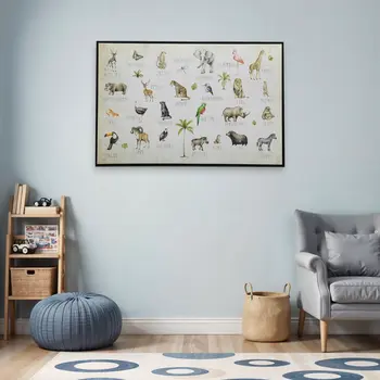 Jungle Animals Alphabet Black Floater Frame Wall Art