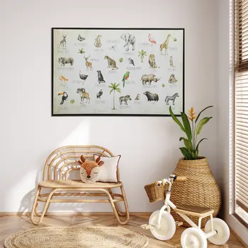 Jungle Animals Alphabet Black Floater Frame Wall Art