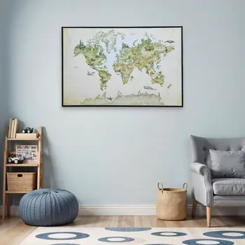 Animal World Map Black Floater Frame Print Wall Art
