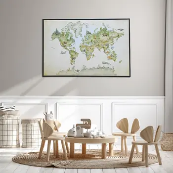 Animal World Map Black Floater Frame Print Wall Art