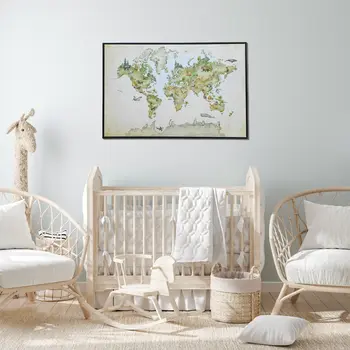 Animal World Map Black Floater Frame Print Wall Art