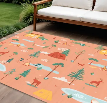 7' X 9' Orange Indoor Outdoor Area Rug