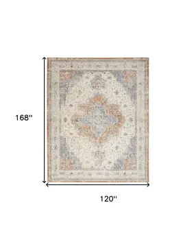 10' X 14' Beige And Blue Floral Indoor Outdoor Area Rug